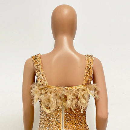 Spring And Summer Women's Clothing MINI Short Solid Color New Wind Sequins Halter Beach Dress One-word Shoulder Feathers Spice G