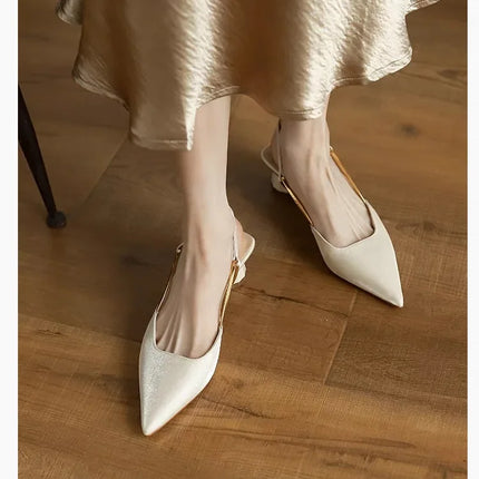 Women's Low Heels Sandals Fashion Pointed Toe Women's Stiletto Heels Slingback Casual Slippers Wedding Bride 2024 New