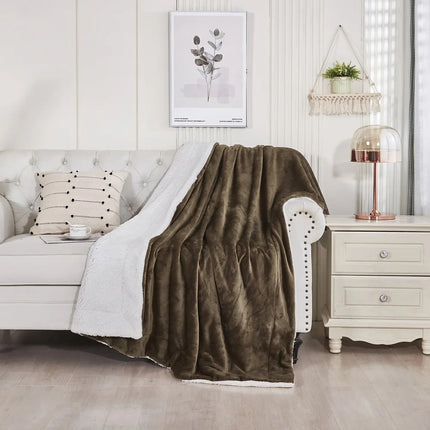 Sherpa Fleece Blanket Throw Black Soft Reversible Thick Plush Blankets Microfiber