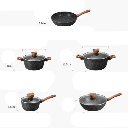 Marble and Mica Non-stick Frying Pan Set, Western-style Wok, Soup Pot,