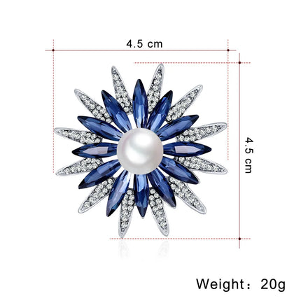 New Shiny Sun flower Brooches For Women Luxury Big Pearl Rhinestone Brooch Pins Jewelry Dress Suit Accessories Wedding Gifts