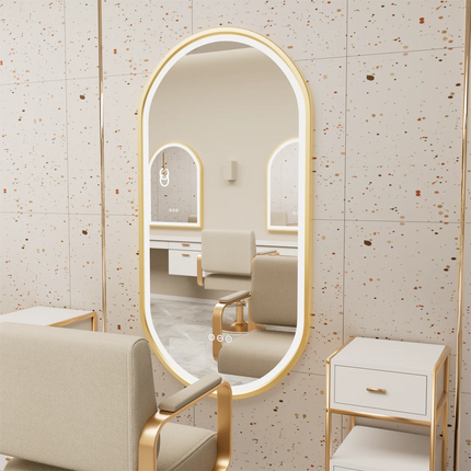 Gold Frame Oval Bathroom Mirror LED Lighted Anti-Fog Smart Vanity Mirror Anti-fog Dimmable Illuminated Innovative Makeup Mirror