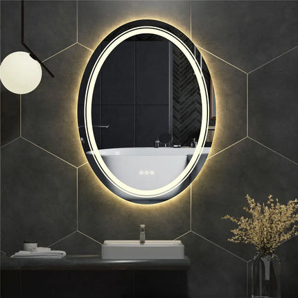 LUVODI Bathroom Mirror LED Light Oval Frameless Shower Shaving Makeup Mirror for Restroom Washroom Dimming Defog