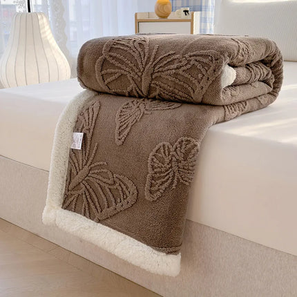 Butterfly Jacquard Taf Fleece Blanket with Exquisite 3D Butterfly Thick Warm Faux