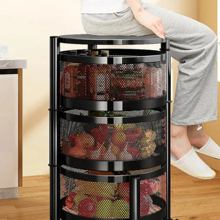 Household Floor Standing MultiLayer Storage Rack Removable Rotating Storage Cabinet Kitchen Vegetable Fruit Basket with Wheel