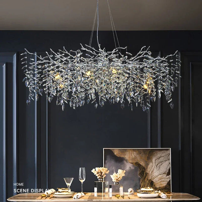 Branch-shaped crystal chandelier luxury living room home ceiling silver gloss modern villa restaurant LED chandelier