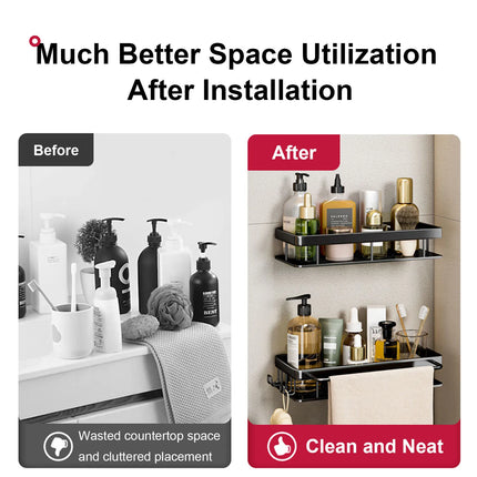 Bathroom Shelf No Drill Wall Mounted Shampoo Bottle Shower Corner Rack Toilet Storage Rack Aluminum