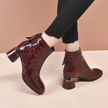cresfimix botas femininas women cute round toe high quality wine red back zip high heel autumn boots lady cool black shoes ab715