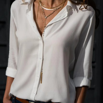 Women Shirt Spring Summer Casual Long Sleeve Button Solid Color Blouses And Tops 2023 Office Ladies Shirts White Top S-5XL