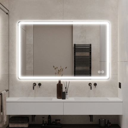 Round Bathroom Mirror with LED Lights Wall-mounted Anti-fog Mirror Light Touch Switch Color Temperature Adjustable Stepless Dimm
