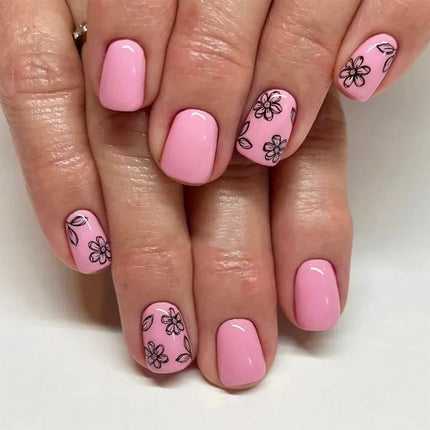 24pcs Short Square Press on Nails Jade Flower Sparkling