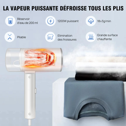 DayPlus 1200W Handheld Clothes Steamer Garment Portable Fabric Steam Heat Travel Iron Foldable Garment Steamer for Home&Travel