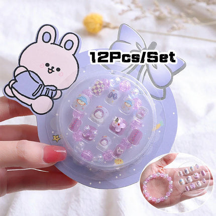 120Pcs Candy Child Nail Tips Full Cover Short False Kids Fingernails Colorful Festival  Press on Nails Grils Cute Manicure Tool%