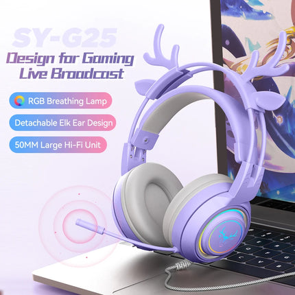 headphone gaming wired Girl specific cute deer cat ear Passive Noise Cancelling SY-G25 LZ-1