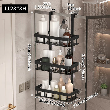 Bathroom wall mounted three-layer storage rack, door mounted rack, shower gel rack