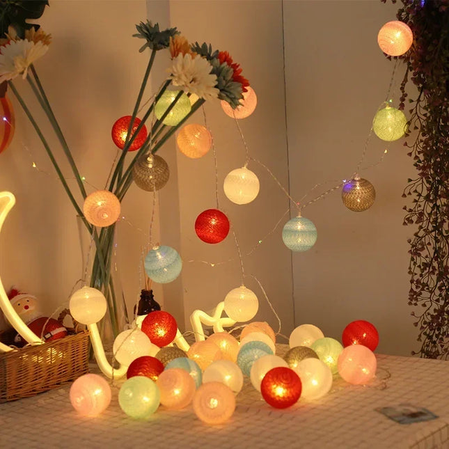 LED Cotton Balls String Lights Battery or USB Powered
