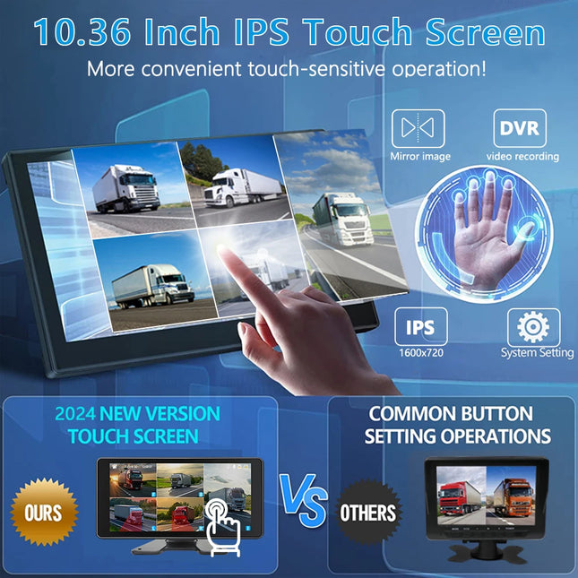 SANAN 10.36 Inch 5 Channel Touch Screen Smart Blind Zone Radar BSD Alarm MP5 DVR Monitor 1080P Truck Parking Cameras