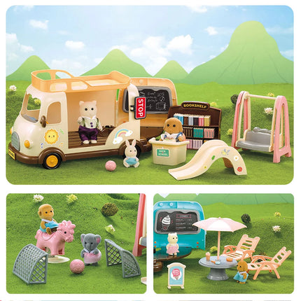 School Bus Book Shelf 1/12 Dollhouse Forest Family Ice Cream Sales Vehicle