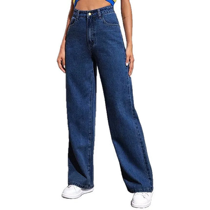 High Waist Straight Leg Casual Jeans Women's Sweet And Spicy Style Loose Long Pants Cotton
