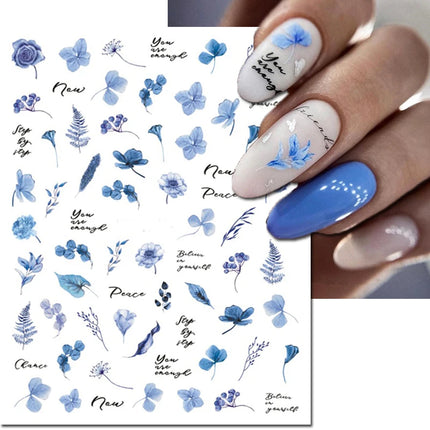 3d Nail Art Decals Elegant White RoyalBlue Roses Flowers