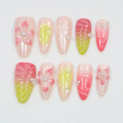 10Pcs Custom 3D beautiful handmade Flowers Manicure Press On Nails,