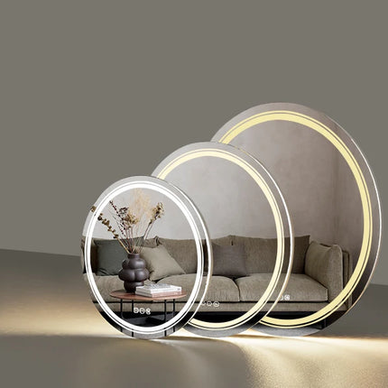 LED Bathroom Mirror 600/800/900MM Round Demisting Makeup Shaving Mirror Front Light + Backlit Wall Vanity Mirror 3 Colour