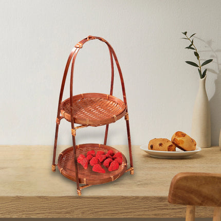 Bamboo Hand -Woven Fruit Plate Multi -Layer Refreshment Disk Display Shelf Bamboo Strip Basket Hotel Pastry Basket Fruit Plate