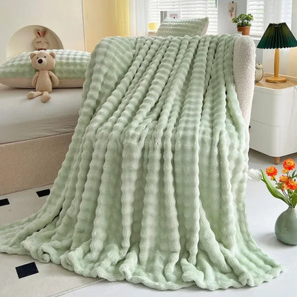 Rabbit Fur Throw Blanket Flannel Wool Nap Sofa Blanket Blanket
