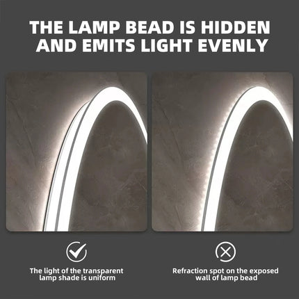 Round Bathroom Mirror with LED Lights Wall-mounted Anti-fog Mirror Light Touch Switch Color Temperature Adjustable Stepless Dimm