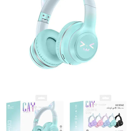 Wireless Headphones RGB Cute Cat Girls Kids Gift Headset with Microphone Stereo Music Gaming