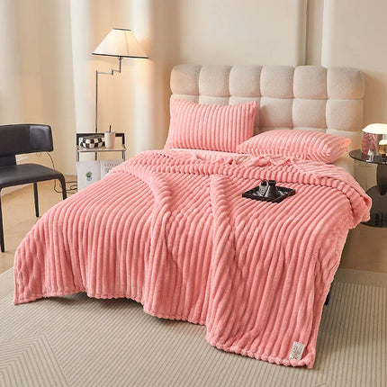 Korean Style Throw Blanket for Couch, Cozy Warm Plush Striped Blanket for Sofa