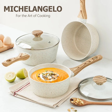 MICHELANGELO 3Pcs/set StickPot Home Non Stick Granite Coated Pan with Anti-Scald Handle Induction Cooker