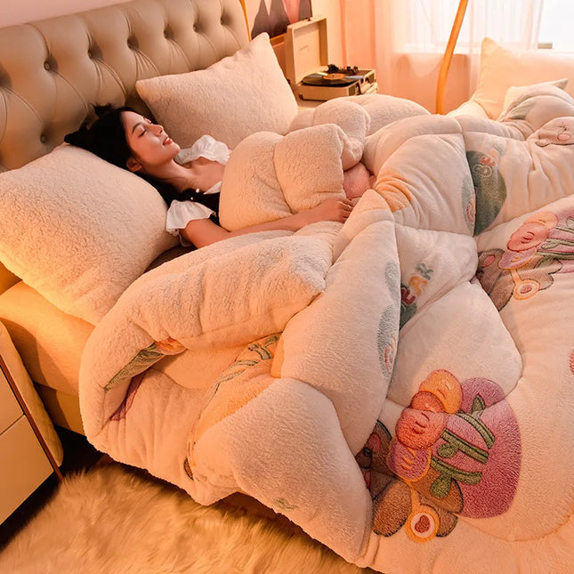 Plush quilt winter lamb velvet warm quilt double Thickened cotton quilt single dormitory bed Warm Double sided Lamb Wool Quilt