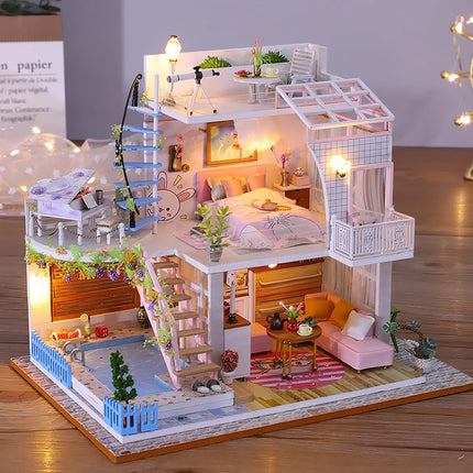 Wooden Mini Doll House 3D Puzzle Small House Kit Assembly Model Building Model Toy