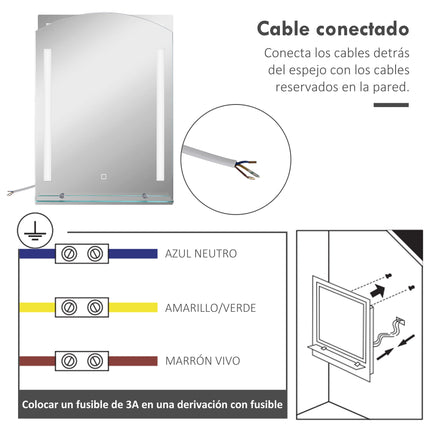 Kleankin LED lights 70x50 cm bathroom mirror with silver touch switch