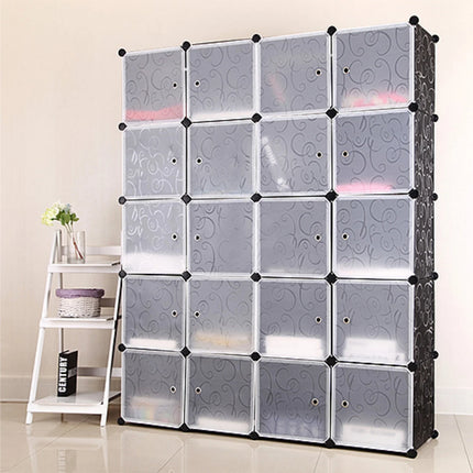 Wardrobe shoe cabinet storage cabinet,  20 cubes wardrobe with 2 clothes rails, stackable folding wardrobe, for bedroom clothes