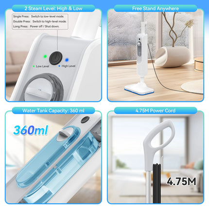 Powerful Steam Mop 6 in 1 Scrubbing Steam Vac Mop High Temperature Detachable Steam Cleaner