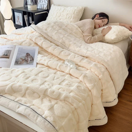 Warm Winter Blanket A Grade Heart Plush Taffeta Fleece Soft Thick Bed Blankets For