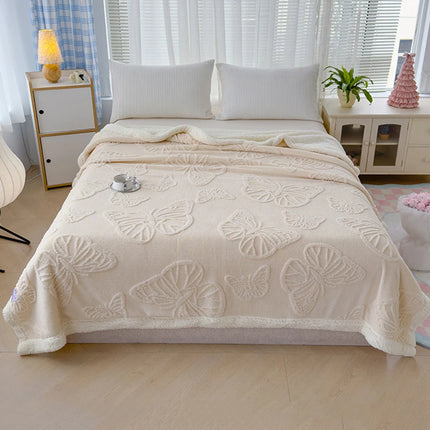 Butterfly Jacquard Taf Fleece Blanket with Exquisite 3D Butterfly Thick Warm Faux