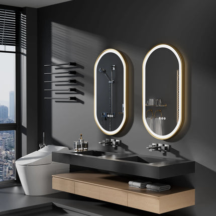 Large LED Oval Bathroom Mirror with Stepless Dimmable Lighted Vanity Mirror for Wall Mounted Vanity with Frame Anti-Fog Memory