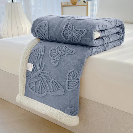 Butterfly Jacquard Taf Fleece Blanket with Exquisite 3D Butterfly Thick Warm Faux