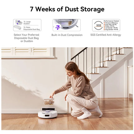 Narwal Freo X Plus 7800Pa Robot Vacuum Cleaner 3.5H Runtime Tri-Laser Structured Light Zero-Tangling Floating Brush 1L Dust Bin