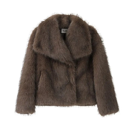 Coat Women High Street Luxury Big Fur Collar Faux Fox Fur Jacket Female,