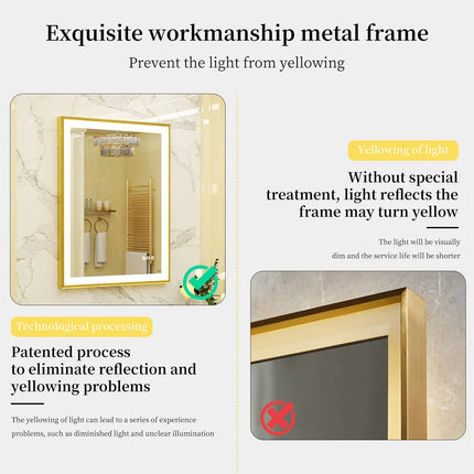 LUVODI Large Framed Bathroom Illuminate Mirror with Build-in LED Lighting Smart Touch Screen Dimming Defog Wall Makeup Mirror