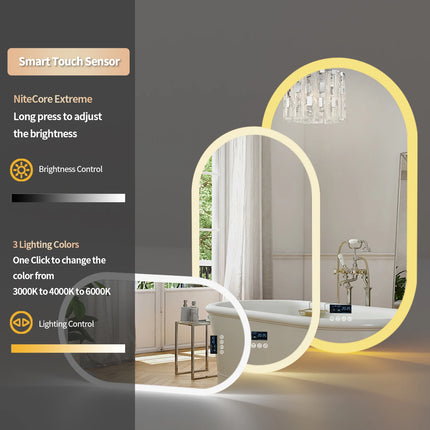 LUVODI Led Lighted Bluetooth Bathroom Mirror Backlit Illuminate Dimming Vanity Mirror with Time Date Display Anti-fog