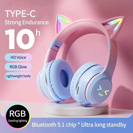wireless Headphones RGB cute cat ear Bluetooth Earphones with microphone Stereo Music