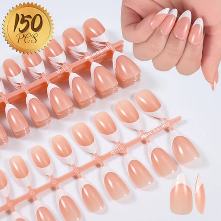150Pcs Pre-made French False Nails Scarless Coffin Almond Fake Nail