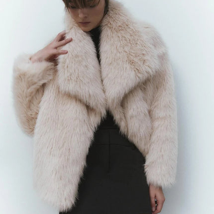 Coat Women High Street Luxury Big Fur Collar Faux Fox Fur Jacket Female,