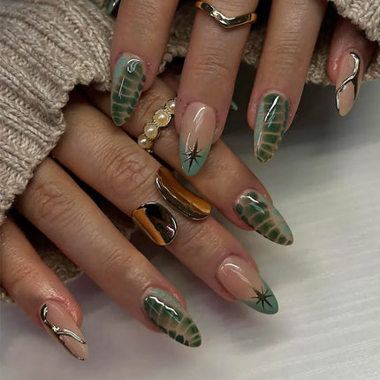 24pcs Leopard Print Almond Fake Press on Nails with Mini Flower Acrylic