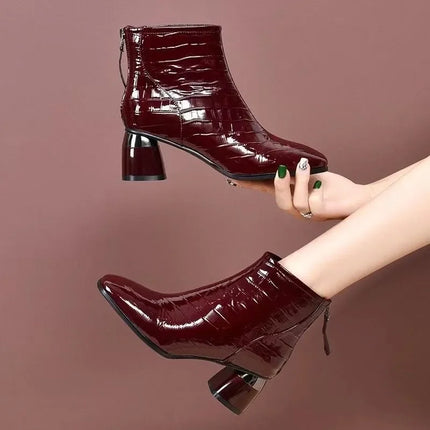 cresfimix botas femininas women cute round toe high quality wine red back zip high heel autumn boots lady cool black shoes ab715